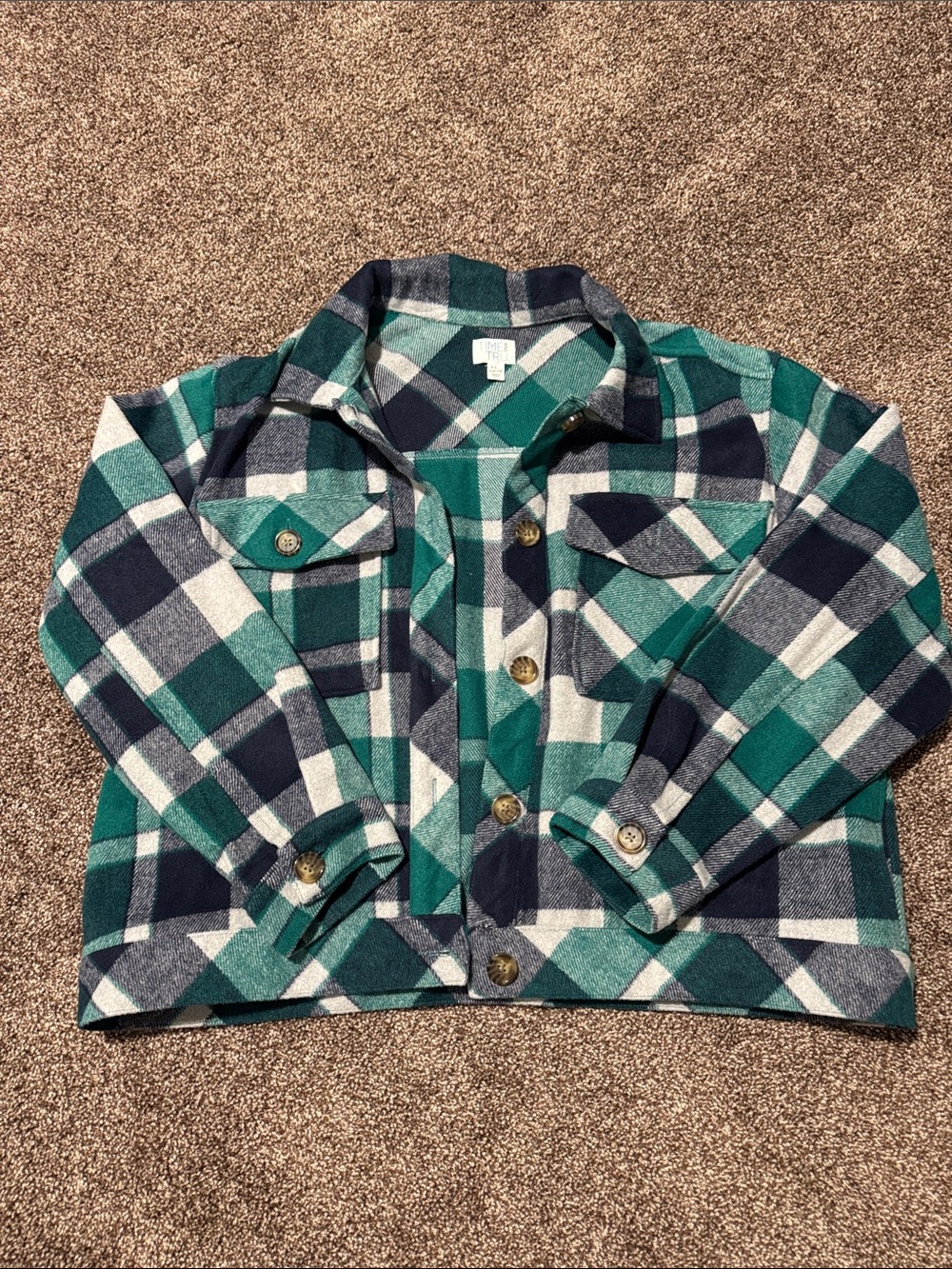 Time and Tru Green, Navy & White Plaid Kids Button-Up Jacket